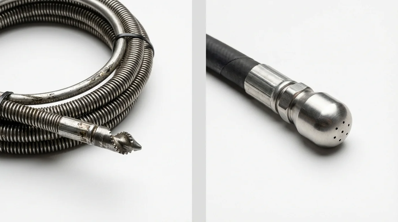 Drain snake cable and hydro jetting nozzle used for drain cleaning in Locust Grove, GA