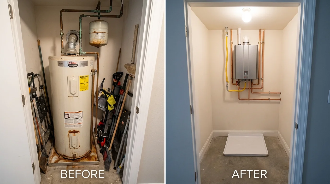 Tank water heater versus wall-mounted tankless unit comparison for Locust Grove, GA homeowners
