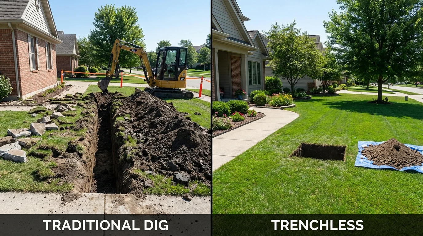 Trenchless sewer repair with minimal yard damage versus traditional excavation in Locust Grove, GA